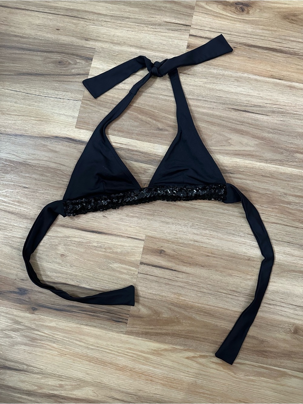 Rampage Black Sequin Trim Halter Bikini Top - Women Swim